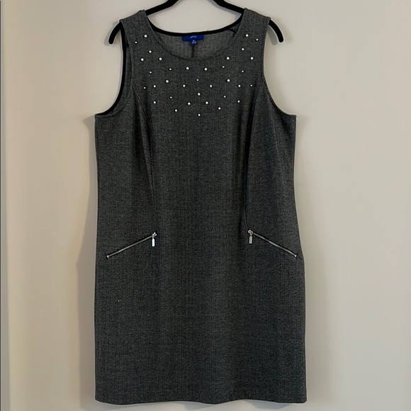 Apt. 9 Women's Charcoal Tweed Pearls Sheath Dress with Slipper Pockets Size XL - Picture 1 of 10